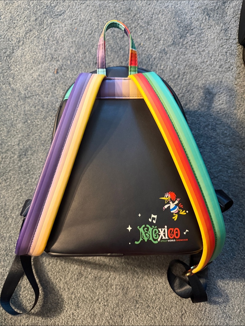Loungefly Black Mariachi Three Caballeros Mini Backpack with Rainbow Straps - Picture 2 of 5